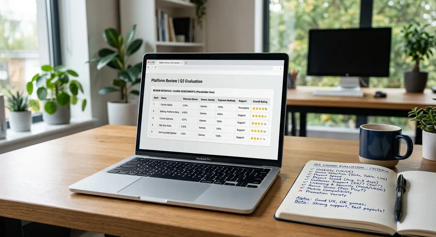 Redaktion arbeitet an Casino-Vergleich am Bildschirm
