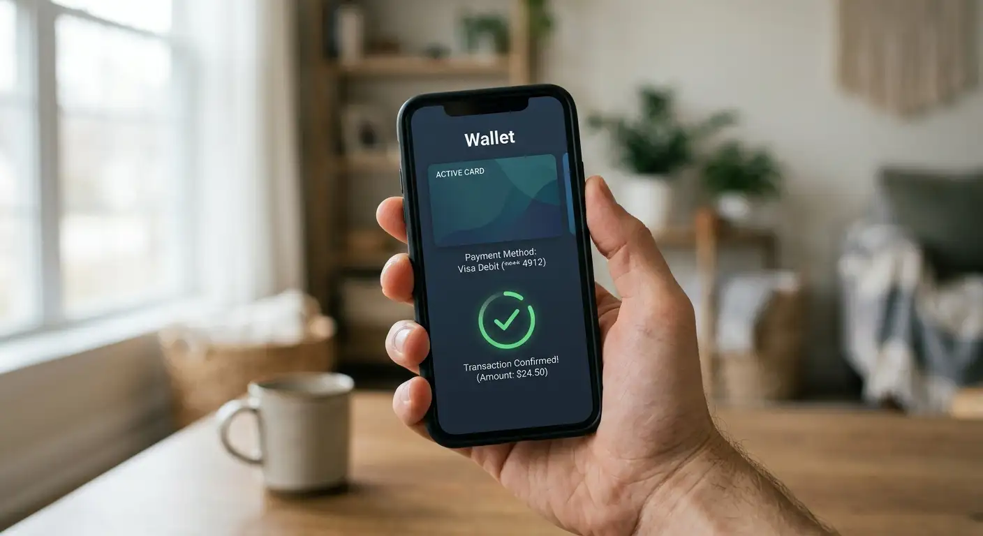 Smartphone mit Wallet-App während einer Ethereum-Transaktion