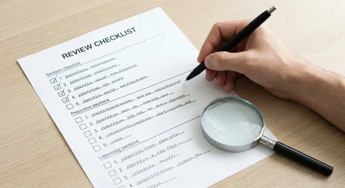 Prüfkriterien-Katalog mit Checkliste und Lupe