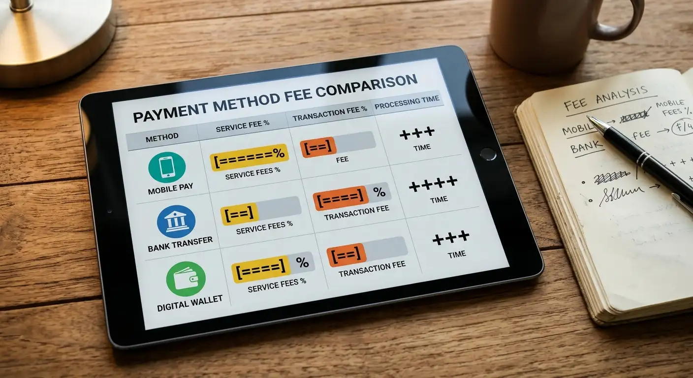 Vergleich der Zahlungsmethoden Handyrechnung, Banküberweisung und E-Wallet