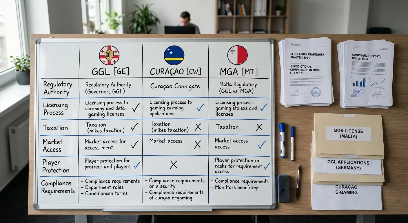 Vergleichstabelle mit Casino-Lizenzen GGL versus Curaçao und Malta
