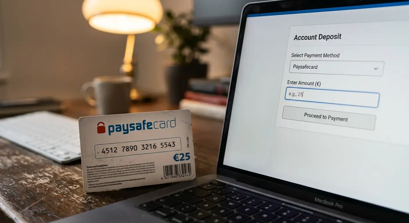 Paysafecard-PIN als Prepaid-Zahlungsmittel im Casino-Kassenbereich