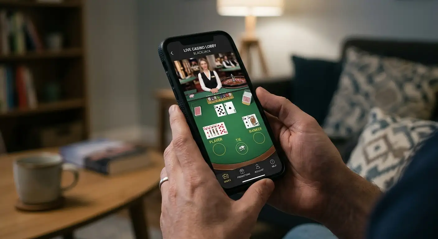 Live-Casino-Tisch mit Blackjack und Roulette im Online-Casino
